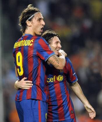 Zlatan Ibrahimovic (li.) und Lionel Messi (beide FC Barcelona, Barca - Plargo -  o0 Freude Jubel
