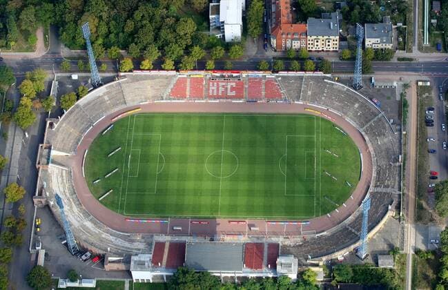 Kurt Wabbel Stadion - Heimspielstätte des Hallescher FC o0 Stadion, Fußballstadion, außen, Außenansicht Saale HFC Regionalliga Nord o00 Halle Saale Draufsicht