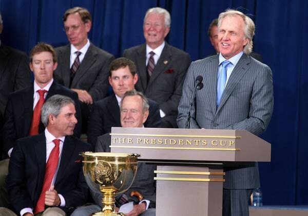 Captain Greg Norman (Australia International Team) at The Presidents Cup opening ceremony in San Francisco California. Icon165091007019 o00 The President s EDITORIAL USE ONLY