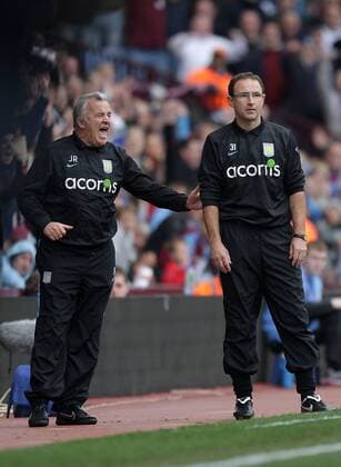 John Robertson (L) and coach Martin O Neill of Aston Villa EDITORIAL USE ONLY. No use with unauthorised audio, video, data, fixture lists, club league logos or live services. Online in-match use limited to 120 images, no video emulation. No use in betting, games or single club league player publications.