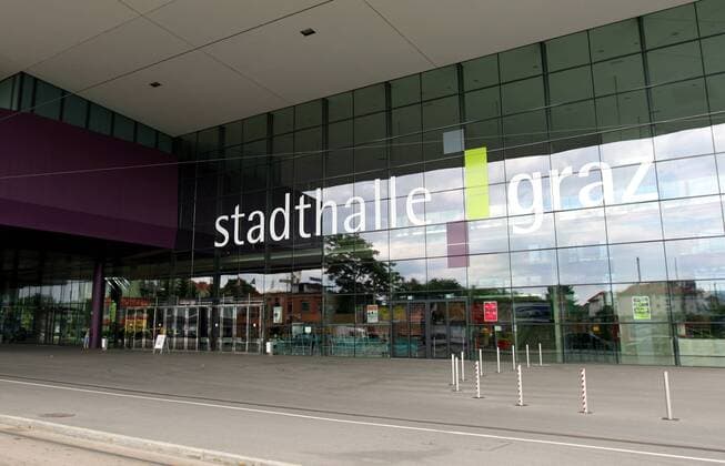 Stadthalle Graz, Austragungsort der Handball EM 2010  o0 Schriftzug EURO