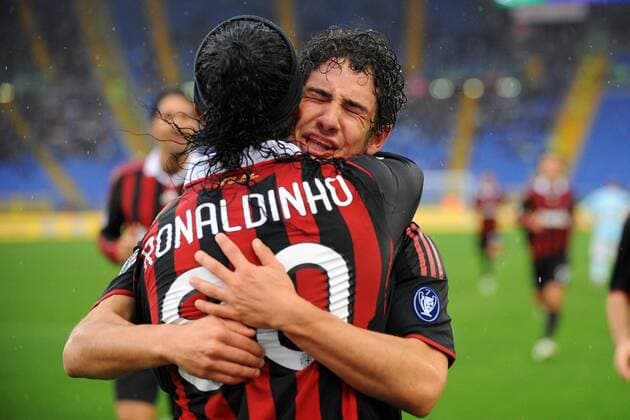 Alexandre Pato (hi.) und Ronaldinho (AC Mailand) - Jubel -  o0 Freude Rom