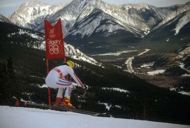 Markus Wasmeier (BR Deutschland) Alpiner Skilauf OS Winter Herren Olympische Winterspiele Calgary 1988, Spiele, Ski Alpin, Super G Einzelbild Nakiska Dynamik,