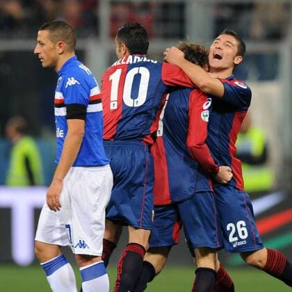 Salvatore Bocchetti (re.) und Marco Rossi (beide Genoa CFC) - Torjubel  o0 FC Genua 1893, Jubel, Freude, Sampdoria