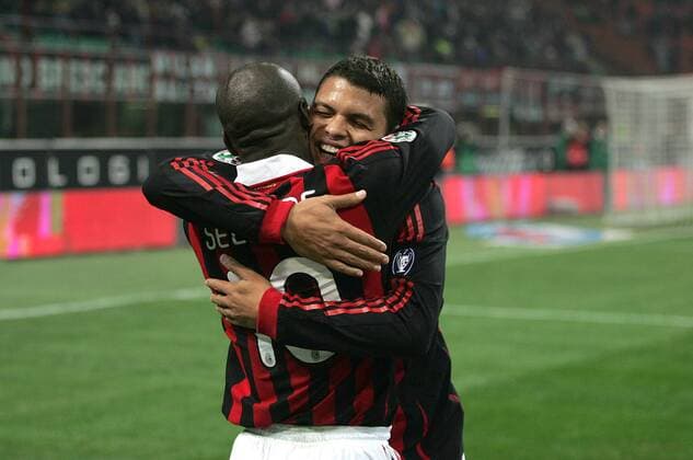 THIAGO SILVA (re.) und CLARENCE SEEDORF - AC Mailand (rot) - Sampdoria Genua (blau) - o0 Jubel Freude