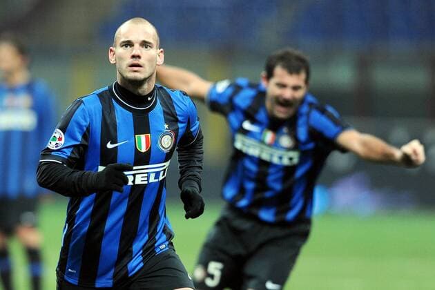 Inter Mailand (blau) - AS Livorno (weiß), Torjubel Wesley Sneijder  o0 Jubel, Freude
