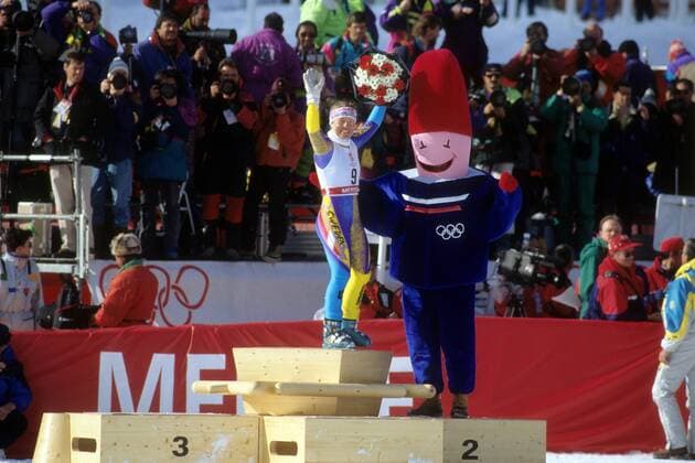 Pernilla Wiberg (Schweden), Olympiasiegerin im Riesenslalom der Olympischen Spiele 1992 Alpiner Skilauf Damen Olympische Spiele Albertville 1992, Winterspiele, Ski Alpin, Skisport, Riesenslalom Totale Meribel Freude,