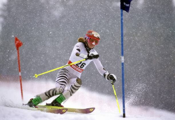 Katja Seizinger (Deutschland) Alpiner Skilauf Damen Olympische Spiele Albertville 1992, Winterspiele, Ski Alpin, Skisport, Kombination Einzelbild Meribel Dynamik,