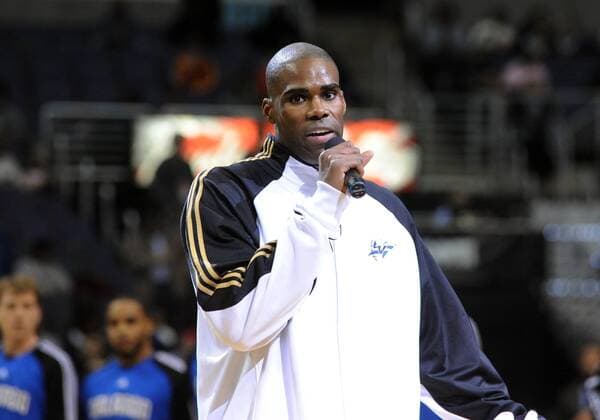 Washington Wizards team captain Antawn Jamison speaks to the fans at the Verizon Center before the game against the Orlando Magic in Washington on January 8, 2010. Jamison asked for the fans continued support and apologized for the team s behaior at their preious game against the Philedelphia 76ers. An NBA photographer at the Philadelphia game captured Wizards players laughing at gun gestures teammate Gilbert Arenas made prior to the game. Arenas has been suspended indefinitely by the NBA.  WAP20100108712