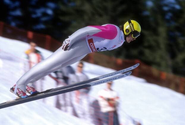 Jens Weißflog (Deutschland) Skispringen OS Winter Herren Olympische Spiele Albertville 1992, Winterspiele, Skisport, Ski Nordisch, Normalschanze Einzelbild Courchevel