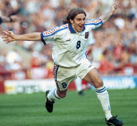Czech soccer player Karel Poborsky is seen celebrating his famous goal in the quarterfinal of Euro 96 against Portugal in Birmingham, June 23, 1996. (CTKxPhoto MichalxDolezal)  o0 Jubel Freude