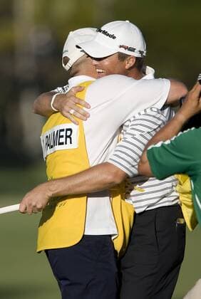 17 January 2010: Ryan Palmer, right, of the United States gets hug from his caddie after winning the 2010 Sony Open at the Waialae Country Club. Icon19401171007 o0 Jubel Freude USA Sieg EDITORIAL USE ONLY