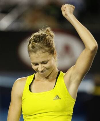 Grand Slam, Maria Kirilenko (RUS) streckt die Faust in die Luft nach ihrem Sieg. o0 Jubel, Freude
