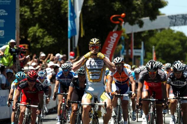 2010, Tour Down Under, tappa 01 Clare - Tanunda, Andre Greipel (Htc - Columbia, C), Gert Steegmans (Radioshack), Martin Kohler (BMC Racing), Tanunda o0 Etappensieg, Etappensieger, Jubel, Freude,