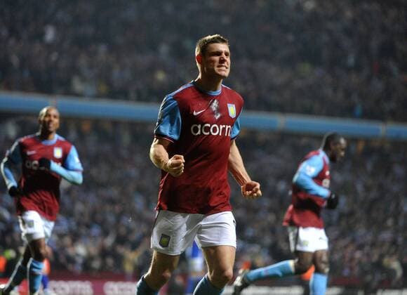 James Milner celebrates his penalty kick for Aston Villa Carling Cup Semi Final 2nd Leg Aston Villa v Blackburn Rovers 20th January, 2010 EDITORIAL USE ONLY. No use with unauthorised audio, video, data, fixture lists, club league logos or live services. Online in-match use limited to 120 images, no video emulation. No use in betting, games or single club league player publications. o0 Jubel, Freude