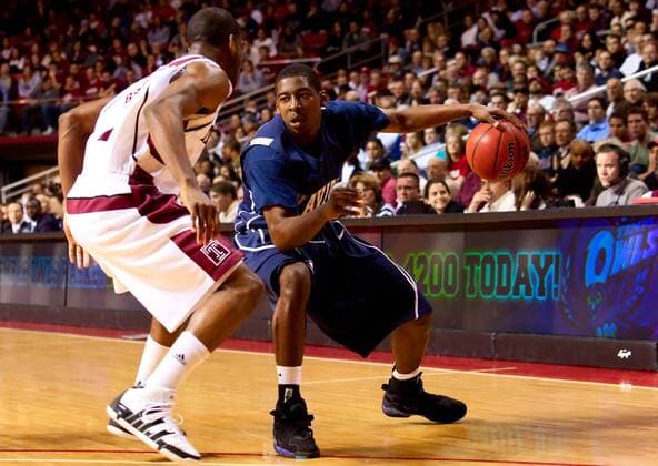 January 20, 2010: Xavier Musketeers guard Jordan Crawford (55) with the ball while being guarded by 16 17 Temple Owls guard Ryan Brooks (2) during NCAA basketball game between the Xavier Musketeers and the 16 17 Temple Owls at the Liacouras Center in Philadelphia, Pennsylvania. The Owls beat the Musketeers, 77-72. - ZUMAcs7