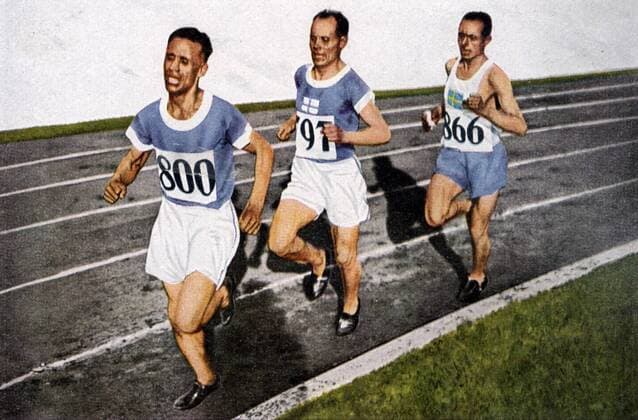 OLYMPICS 1928, AMSTERDAM, ATHLETICS, 10000M. Ville RITOLA, Paavo NURMI (both FIN) and Edvin WIDE (SWE) -  o0 Leichtathletik Aufnahmedatum geschätzt