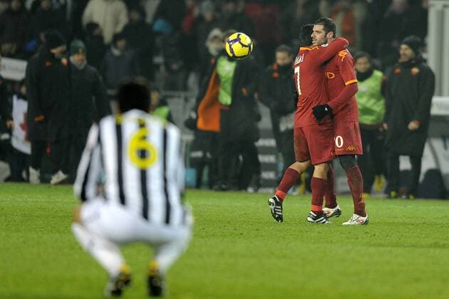 Turin, Juventus Turin (schwarz weiß) - AS Rom (rot): Jubel Rom  o0 Freude Freud und Leid