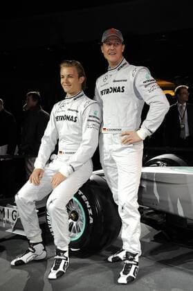Michael SCHUMACHER (re.) mit Nico ROSBERG (beide GER). Teamvorstellung Mercedes GP Petronas am 25.01.2010. Stuttgart