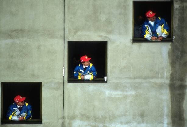 Schiedsrichter beim Skisprung während der Olympischen Winterspiele 1992 in Albertville Skispringen OS Winter Herren Olympische Winterspiele 1992, Olympia, Spiele, Ski Nordisch, Skisport, Gruppe Albertville o0 Courchevel