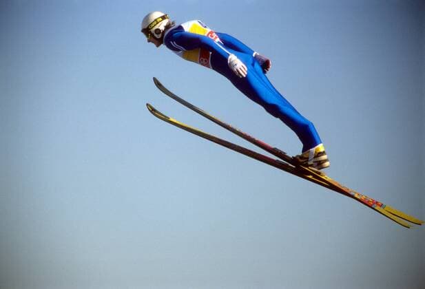 Matti Nykänen (Finnland) Skispringen OS Winter Herren Olympische Spiele 1988, Winterspiele, Ski Nordisch, Skisport Einzelbild Calgary