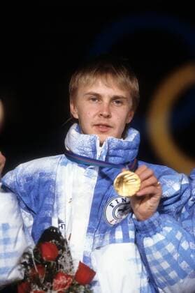 Matti Nykänen (Finnland), Olympiasieger im Teamwettbewerb der Olympischen Spiele 1988 in Calgary Skispringen OS Winter Herren Olympische Spiele 1988, Winterspiele, Ski Nordisch, Skisport Einzelbild Calgary