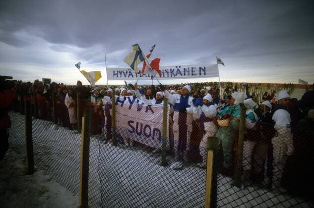 Fans von Matti Nykänen (Finnland) Skispringen OS Winter Herren Olympische Spiele 1988, Winterspiele, Ski Nordisch, Skisport Totale Calgary Freude,