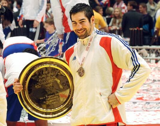 Wien, 31.1.2010 Stadthalle Männerhandball - Europameisterschaft 2010, Finale Kroatien - Frankreich 21-25 Frankreich ist Europameister Nikola Karabatic, FRA o0 Jubel, Freude