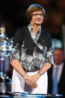 Former tennis player Margaret Court Smith (Australia) during the victory ceremony of the 2010 Tennis Australian Open in Melbourne, 30 01 2010 - o0 Siegerehrung
