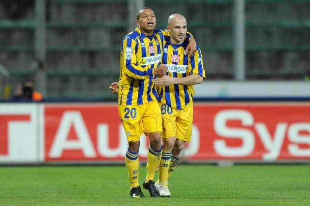 US Palermo (rosa) - FC Parma (gelb), Torjubel Jonathan Biabiany (li.)  o0 Jubel, Freude