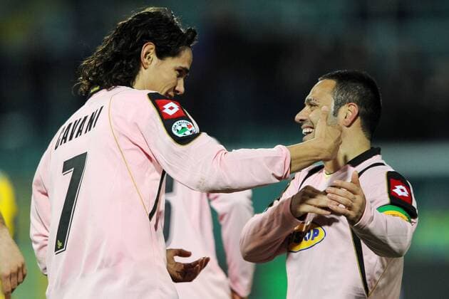 US Palermo (rosa) - FC Parma (gelb), Torjubel Edinson Cavani (li.)  o0 Jubel, Freude