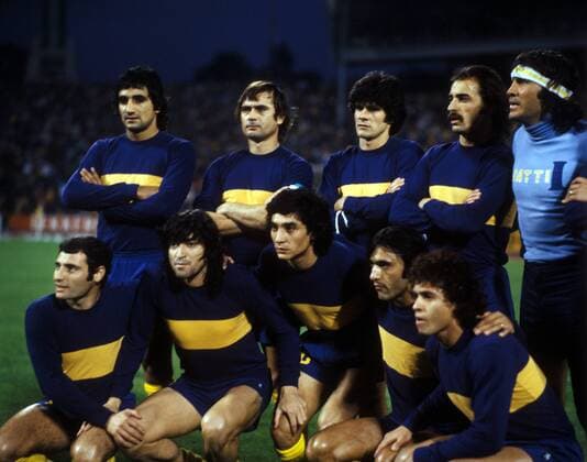 Mannschaftsbild Boca Juniors Buenos Aires mit Torwart Hugo Gatti DEUTSCHSPRACHIGE SPORTZEITSCHRIFTEN UND -ZEITUNGEN NUR NACH RÜCKSPRACHE Fußball Herren Weltpokal 1978 Totale