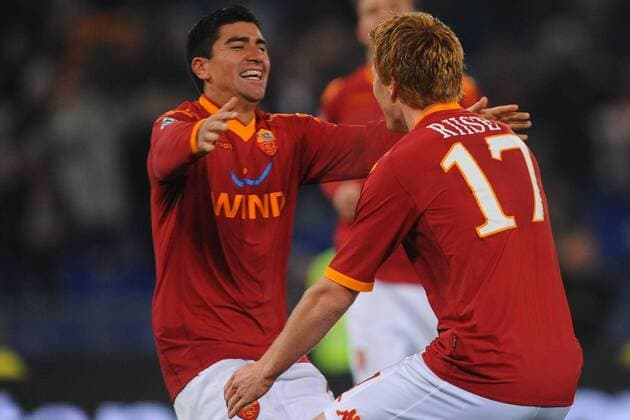AS Roma (rot) - US Palermo (weiß) - John Arne Riise (re.) und David Pizarro jubeln  o0 Jubel, Freude