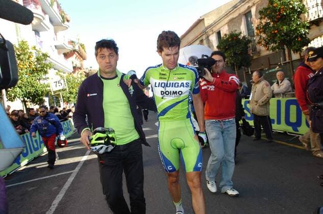 2010, Giro di Sardegna, tappa 04 Carbonia - Iglesias, Liquigas 2010, Fabio Sabatini (R), Stefano Zanatta, Iglesias  o0 Verletzung