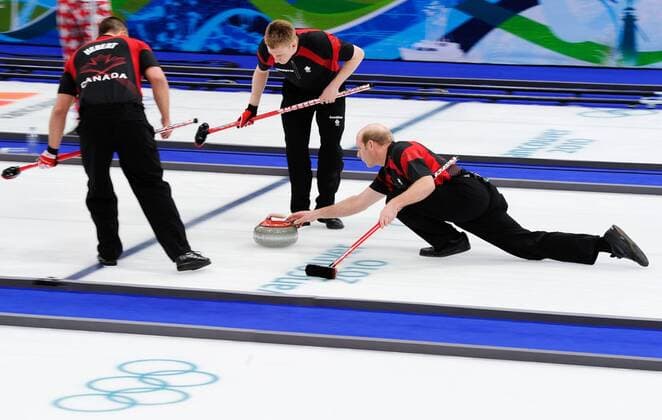 (100227) -- VANCOUVER, Feb. 27, 2010 () -- Canada s Kevin Martin (R) throws the stone during the men s curling final against Norway at the 2010 Winter Olympic Games in Vancouver Olympic Centre, Vancouver, Canada, Feb. 27, 2010. 