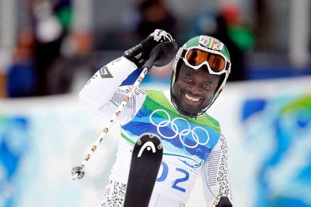 OLYMPIA - Olympische Winterspiele 2010 WHISTLER,KANADA,27.FEB.10 - DIVERS, OLYMPIA, SKI ALPIN - Olympische Winterspiele Vancouver 2010, Slalom der Herren. Bild zeigt den Jubel von Kwame Nkrumah-Acheampong (GHA).  o0 Freude