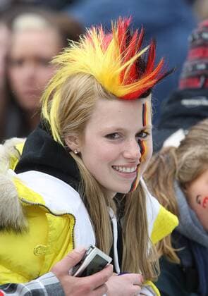 Feb. 26, 2010 - Whistler, BC, - WHISTLER, BC: FEBRUARY 27, 2010 -- A German four man bobsleigh fan sports her countries colours at The Whistler Sliding Centre, in Whistler, BC, during the 2010 Olympic Games, Saturday February 27, 2010. - ZUMAw51