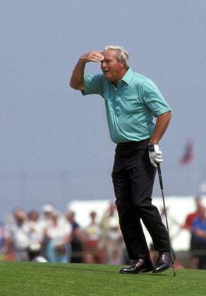 20 Jul 1990: ARNOLD PALMER (USA) looks into the distance after playing a shot during the British Open Championships at St Andrews. xactionplusx  ActionPlus90072002 Content restricted for UK based newspaper