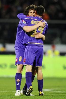 ACF Fiorentina AC (Blau) vs Juventus Turin (Weiß): Jubel Stevan Jovetic l. und Marco Marchionni 