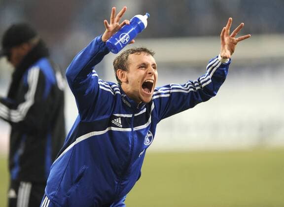 12.03.2010, Fussball, Saison 2009 2010, 1. Bundesliga, 26. Spieltag, FC SCHALKE 04 - VFB STUTTGART 2-1 Saison 2009 2010, Jubel Rafinha (FC Schalke 04) o0 Jubel Freude