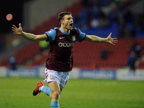 James Milner of Aston Villa celebrates his goal, Villa s second. Barclays Premier League Wigan Athletic v Aston Villa 16th March, 2010 EDITORIAL USE ONLY. No use with unauthorised audio, video, data, fixture lists, club league logos or live services. Online in-match use limited to 120 images, no video emulation. No use in betting, games or single club league player publications. o0 Freude Jubel