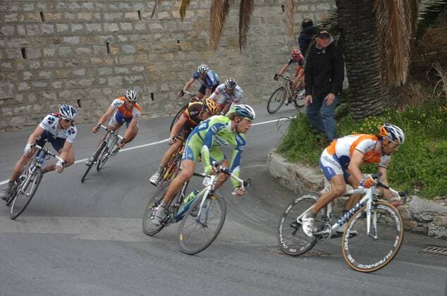 2010, Milano - San Remo, Oscar Gomez Freire (Rabobank, re.) und Daniel Oss (Liquigas) - 