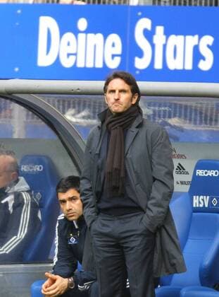 Bruno Labbadia, Trainer HSV Portrait, Kopf, Halbfigur, Gesicht Fussball 1. Bundesliga , Hamburg, am 21.03.2010 Hamburger SV - FC Schalke 04 (2 - 2 ) o0 Schriftzug kurios Deine Stars