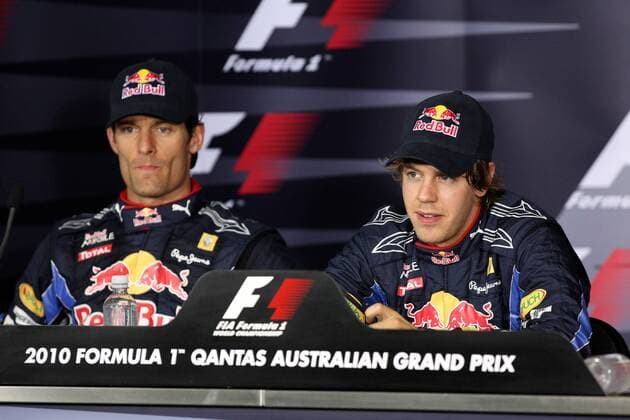 Sebastian Vettel (re.) sichert sich die Pole Position vor Mark Webber (beide Red Bull Racing) F1 GP Australien in Melbourne 27.03.10 o0 Qualifying