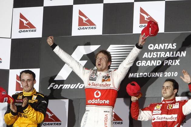 Jenson Button (GBR, Vodafone McLaren Mercedes, Mitte) gewinnt den Grossen Preis von Australien vor Robert Kubica (Renault, li.) und Felipe Massa (Ferrari) - xHOCHxZWEIx