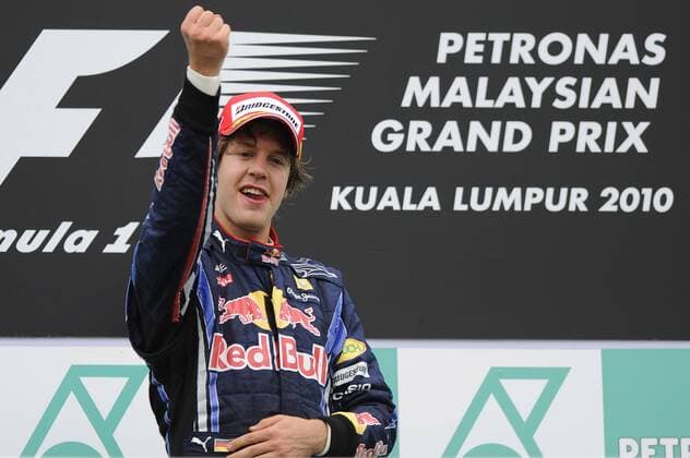 Sieger Sebastian VETTEL (GER), Red Bull Racing - Rennen, Formel 1, GP von Malaysia, Sepang, 04.04.2010 o0 Sieg, Sieger, Siegerehrung Jubel Freude