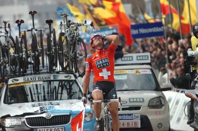 2010, Tour des Flandres, Saxo Bank - Sieger Fabian Cancellara, Ninove  o0 Freude Jubel Sieg Ziel