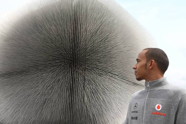British F1 driver Lewis Hamilton of McLaren Mercedes team stands in front of the UK Pavilion in the expo site in Shanghai, China, April 15, 2010. Lewis Hamilton visits UK Pavilion  20100415_74159 o0 GBR Gebäude