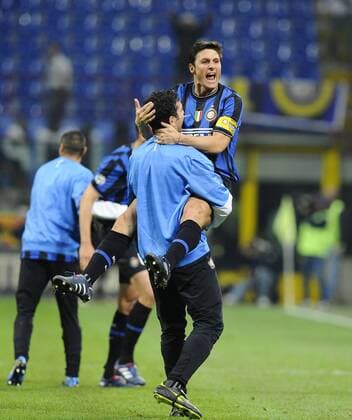 Torjubel Javier Zanetti (Inter Mailand, re.) Milano BIBI o0 Jubel, Freude
