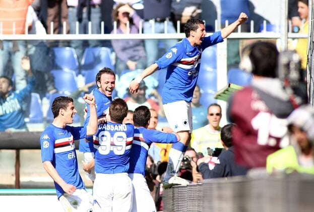 Sampdoria Genua - AC Mailand - Giampaolo Pazzini (Samdoria, 2L) jubelt -  o0 Freude Jubel